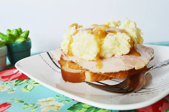 Hot Turkey Sandwich with Mashed Potatoes and Gravy