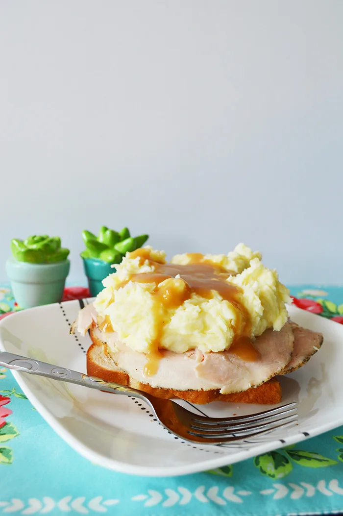 Hot Turkey Sandwich with Mashed Potatoes and Gravy