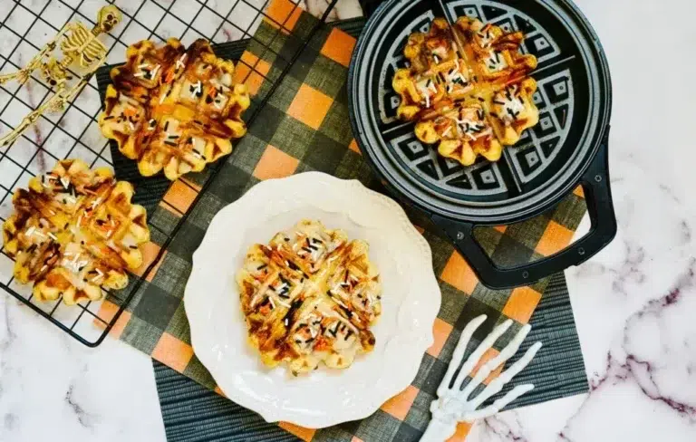 Pumpkin Spice Cinnamon Roll Waffles