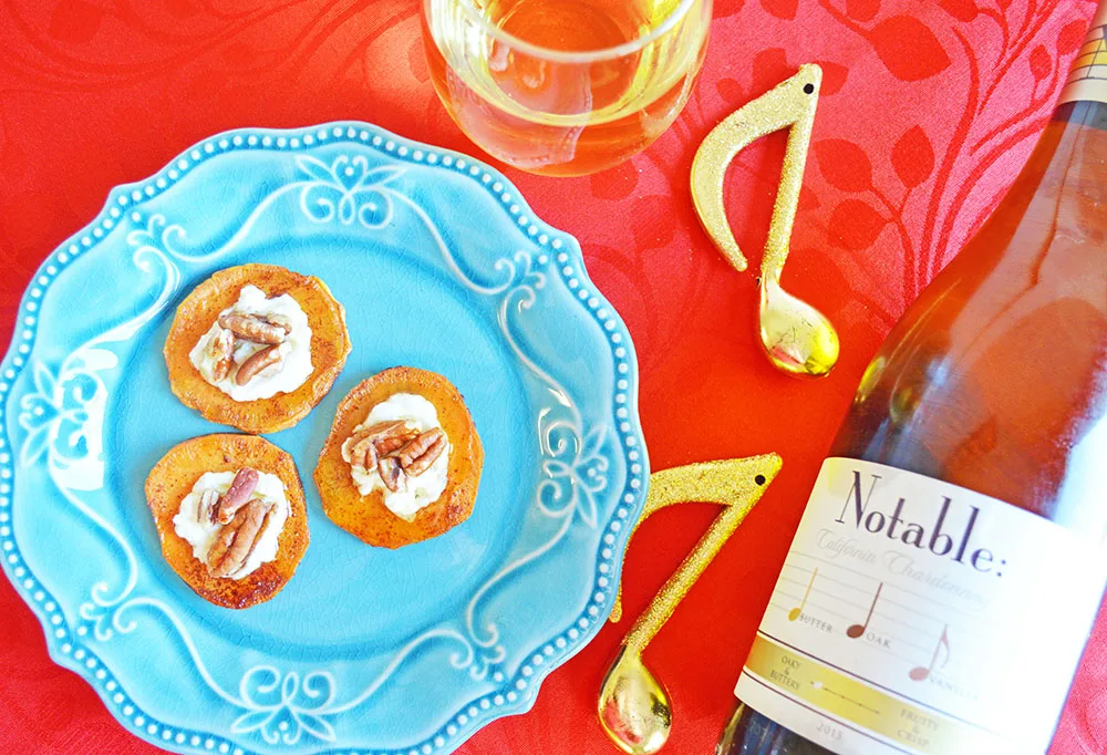 Sweet Potato Bites with Goat Cheese, Maple, and Pecan