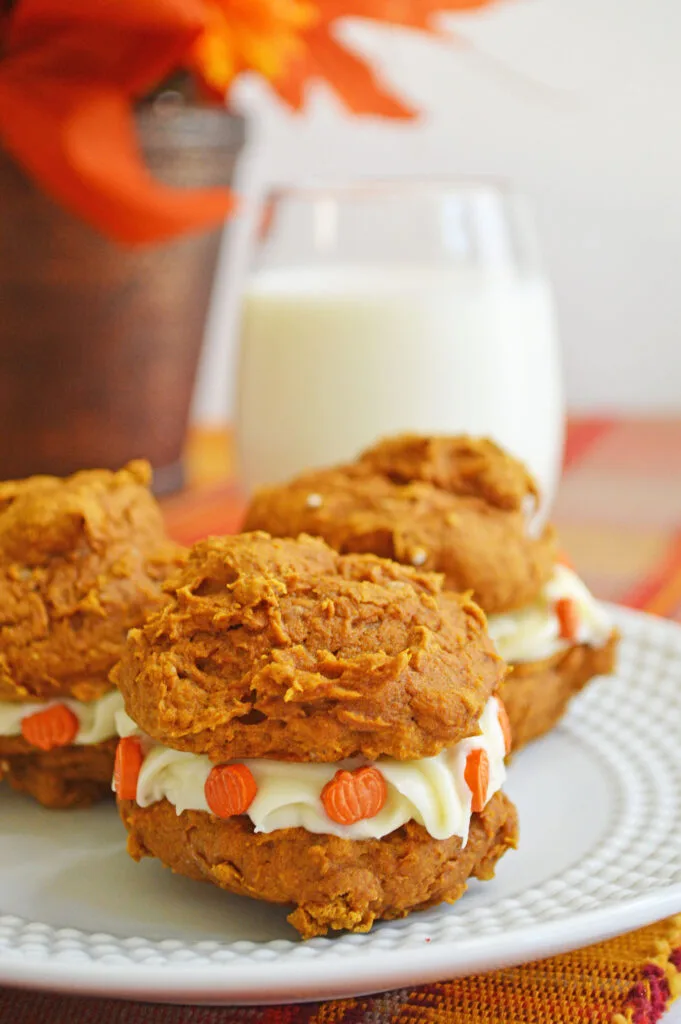 pumpkin whoopie pies with maple cream cheese filling