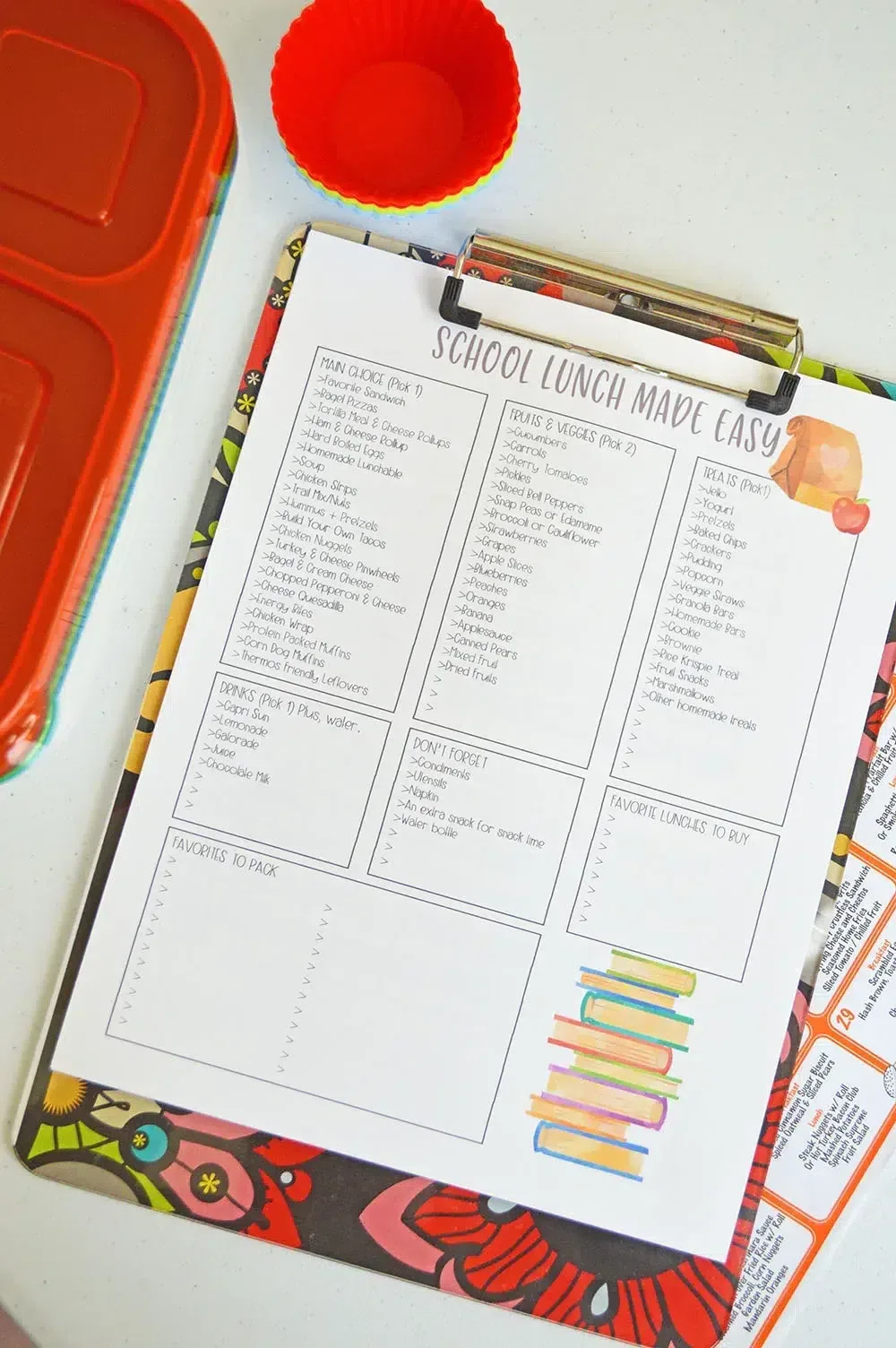 School Lunch Ideas Printable