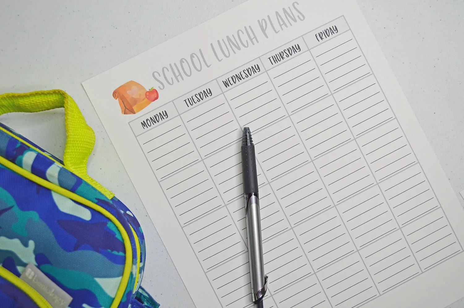 School Lunch Planner Printable