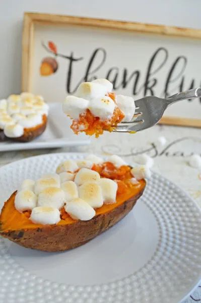 Twice Baked Sweet Potatoes with Marshmallows