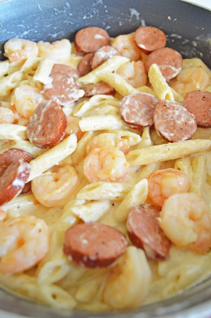 cajun shrimp and sausage alfredo process