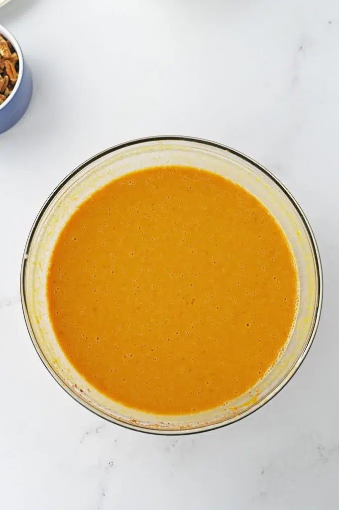 pumpkin pie mixture in a large mixing bowl